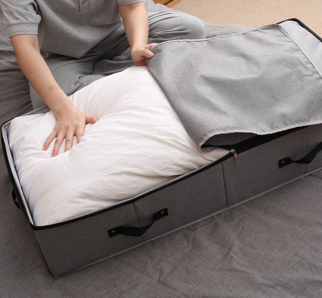 Large Sturdy Underbed Storage Box with Zip Lid, Rigid Sturdy Plastic Board Inside, Handles on All Sides, Dark Gray