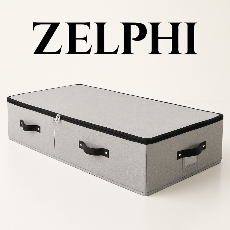 Extra-Large Durable Underbed Storage Box with Zip Lid - Rigid Plastic Interior & Convenient Handles - Stylish Dark Gray